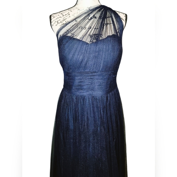 Bill Levkoff English Netting One-Shoulder Gown - Picture 3 of 10